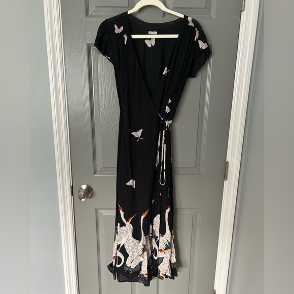 Reformation Carina crane print wrap dress RARE small - Picture 2 of 7